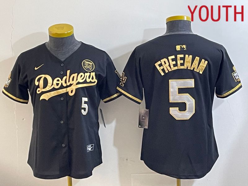 Youth Los Angeles Dodgers 5 Freeman Black Gold Fashion Nike 2024 MLB Jersey style 1120